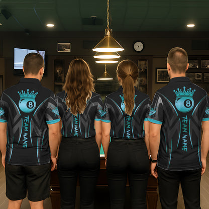 Black & Turquoise 8 Ball Crown Tribal Billiard Shirt For Women Custom Pool Team Jersey Polo, 1/4 Zip TDM5734