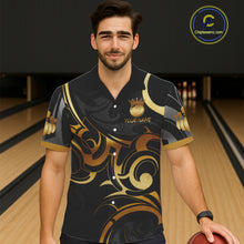Load image into Gallery viewer, Black And Gold Bowling Crown Tribal Hawaiian Shirt For Women Custom Bowling Team Jersey Polo &amp; 1/4 Zip TDM6086