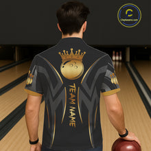 Load image into Gallery viewer, Black And Gold Bowling Crown Tribal Hawaiian Shirt For Women Custom Bowling Team Jersey Polo &amp; 1/4 Zip TDM6086