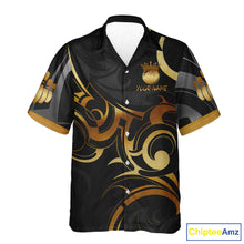 Load image into Gallery viewer, Black And Gold Bowling Crown Tribal Hawaiian Shirt For Women Custom Bowling Team Jersey Polo &amp; 1/4 Zip TDM6086