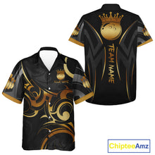 Load image into Gallery viewer, Black And Gold Bowling Crown Tribal Hawaiian Shirt For Women Custom Bowling Team Jersey Polo &amp; 1/4 Zip TDM6086