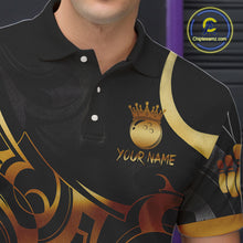 Load image into Gallery viewer, Black And Gold Custom Crown Tribal Bowling Shirt For Men, Bowling Team Jersey Polo &amp; 1/4 Zip TDM6086