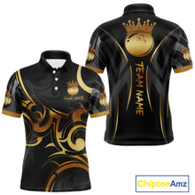 Load image into Gallery viewer, Black And Gold Custom Crown Tribal Bowling Shirt For Men, Bowling Team Jersey Polo &amp; 1/4 Zip TDM6086