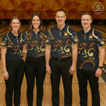 Load image into Gallery viewer, Black And Gold Custom Crown Tribal Bowling Shirt For Women, Bowling Team Jersey Polo &amp; 1/4 Zip TDM6086