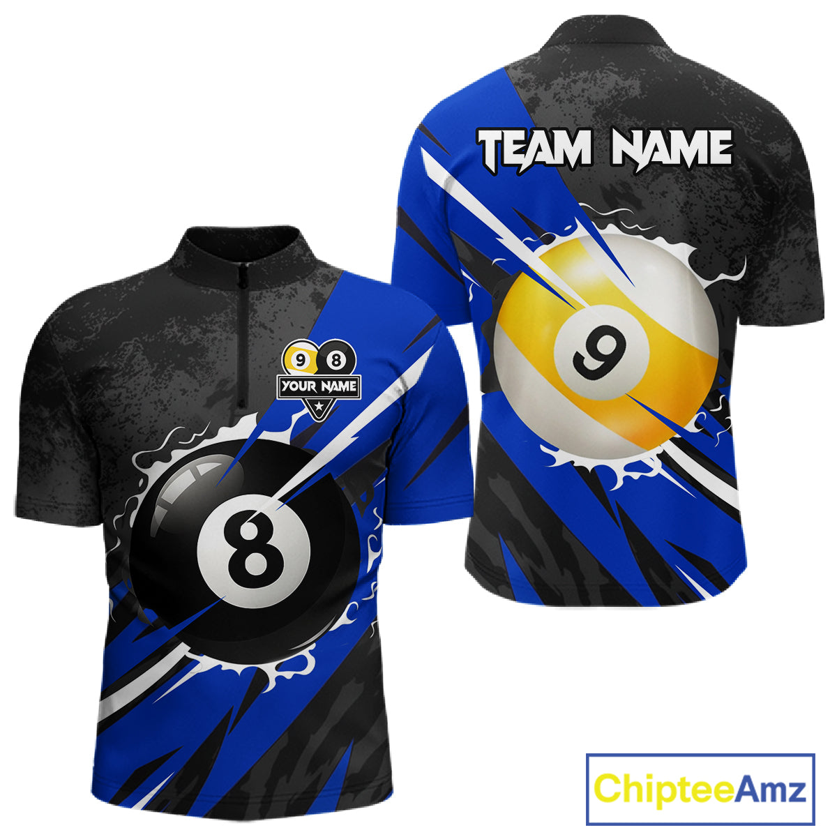 Black And Blue 8 Ball & 9 Ball Billiard Shirt For Men Custom Pool Jersey, Billiard Team Shirts TDM5020