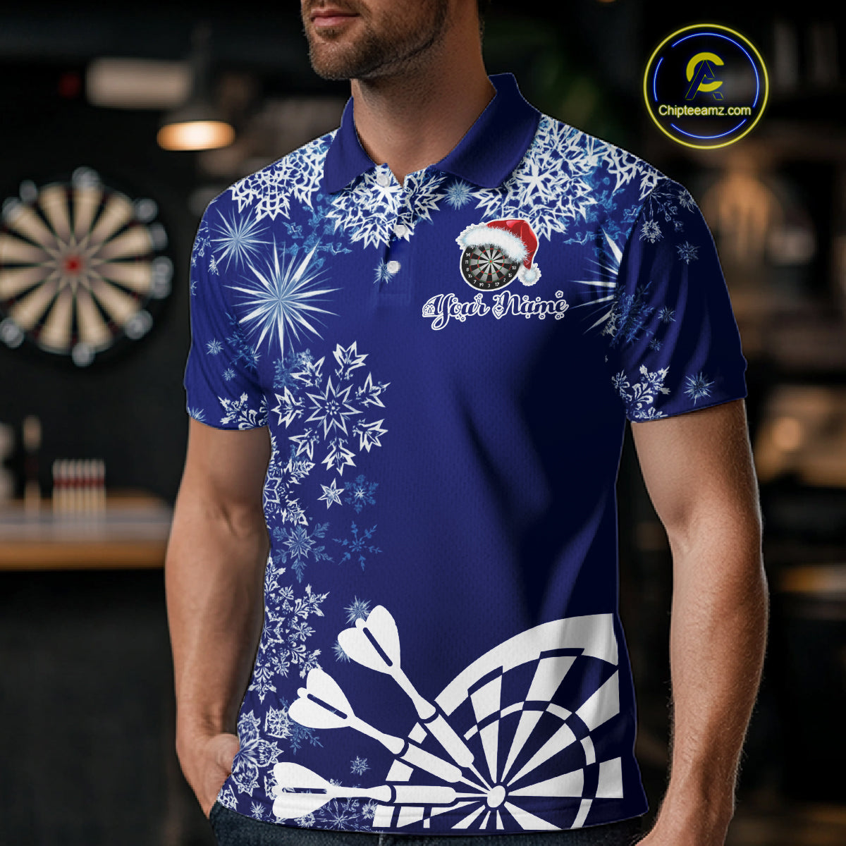 Blue Christmas Snowflake Pattern Darts Shirt For Men Custom Dart Jersey, Xmas Darts Gifts TDM5224
