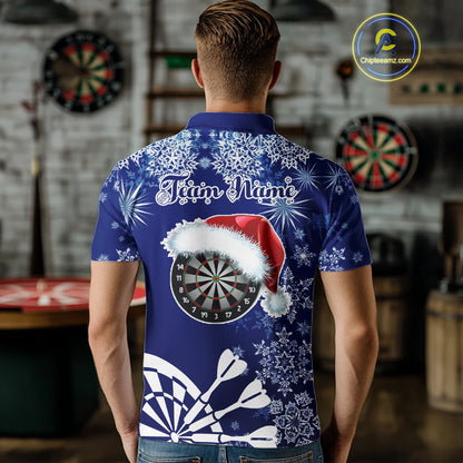 Blue Christmas Snowflake Pattern Darts Shirt For Men Custom Dart Jersey, Xmas Darts Gifts TDM5224