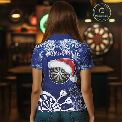 Blue Christmas Snowflake Pattern Darts Shirt For Women Custom Dart Jersey, Xmas Darts Gifts TDM5224