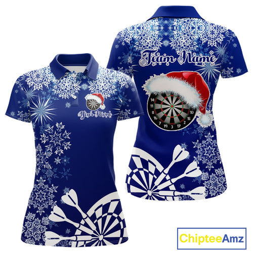 Blue Christmas Snowflake Pattern Darts Shirt For Women Custom Dart Jersey, Xmas Darts Gifts TDM5224