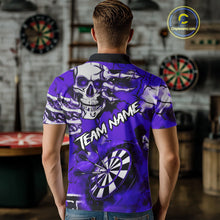 Load image into Gallery viewer, Personalized Purple Grunge Skull Darts Shirt For Men Custom Darts Team Jersey Polo &amp; Quarter Zip TDM5030