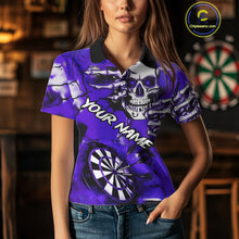Load image into Gallery viewer, Personalized Purple Grunge Skull Darts Shirt For Women Custom Darts Team Jersey Polo &amp; Quarter Zip TDM5030