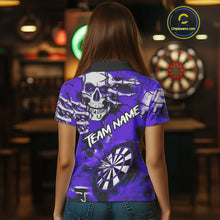 Load image into Gallery viewer, Personalized Purple Grunge Skull Darts Shirt For Women Custom Darts Team Jersey Polo &amp; Quarter Zip TDM5030