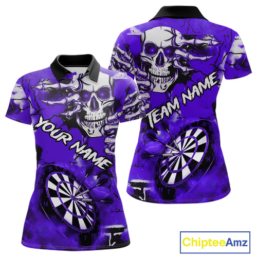 Personalized Purple Grunge Skull Darts Shirt For Women Custom Darts Team Jersey Polo & Quarter Zip TDM5030