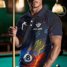 Load image into Gallery viewer, Funny Neon 8 Ball Billiard Shirt For Men Custom Navy Blue Pool Team Shirt Polo &amp; 1/4 Zip TDM5491