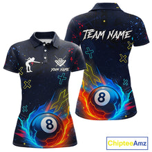 Load image into Gallery viewer, Funny Neon 8 Ball Billiard Shirt For Women Custom Navy Blue Pool Team Shirt Polo &amp; 1/4 Zip TDM5491