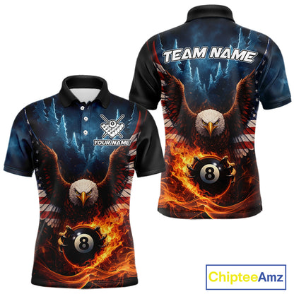 American Flag Eagle 8 Ball Flame Billiard Shirt For Men Custom Patriotic Pool Jersey Polo, 1/4 Zip TDM5754