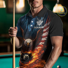 Load image into Gallery viewer, American Flag Eagle 8 Ball Flame Billiard Shirt For Men Custom Patriotic Pool Jersey Polo, 1/4 Zip TDM5754