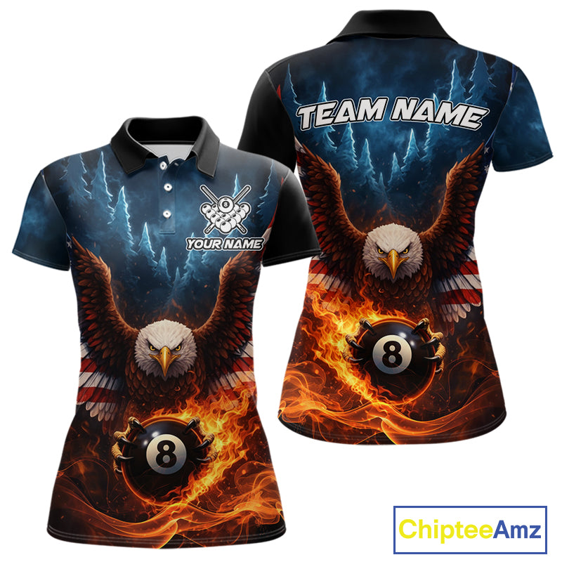 American Flag Eagle 8 Ball Flame Billiard Shirt For Women Custom Patriotic Pool Jersey Polo, 1/4 Zip TDM5754