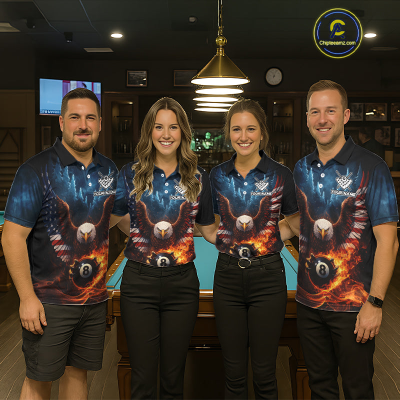 American Flag Eagle 8 Ball Flame Billiard Shirt For Women Custom Patriotic Pool Jersey Polo, 1/4 Zip TDM5754