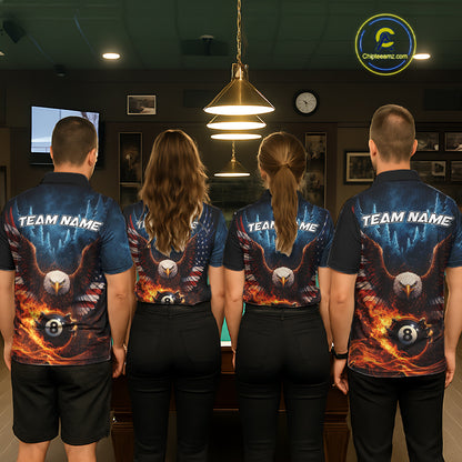 American Flag Eagle 8 Ball Flame Billiard Shirt For Women Custom Patriotic Pool Jersey Polo, 1/4 Zip TDM5754
