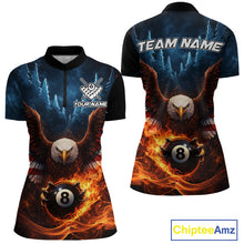 Load image into Gallery viewer, American Flag Eagle 8 Ball Flame Billiard Shirt For Women Custom Patriotic Pool Jersey Polo, 1/4 Zip TDM5754