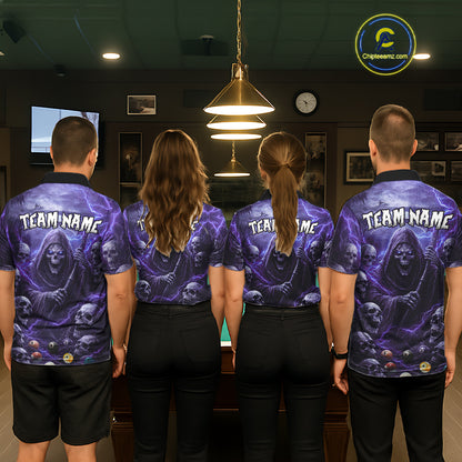 Purple Grim Reaper Lightning Billiard Shirt For Men Custom Skull Pool Team Jersey Polo & 1/4 Zip TDM5964
