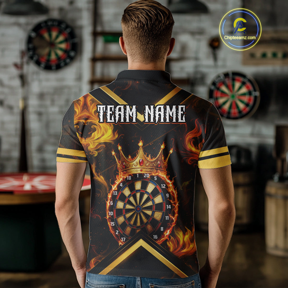 Black And Gold Dartboard Crown Darts Shirt For Men Custom Dart Jerseys Team Polo & 1/4 Zip TDM5278