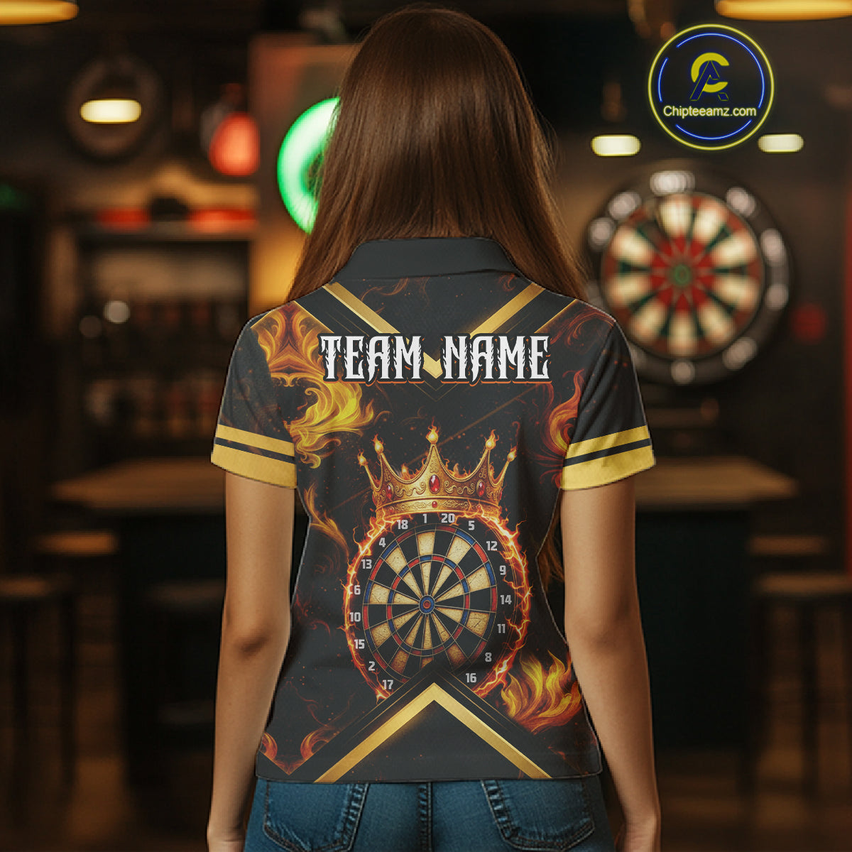 Black And Gold Dartboard Crown Darts Shirt For Women Custom Dart Jerseys Team Polo & 1/4 Zip TDM5278
