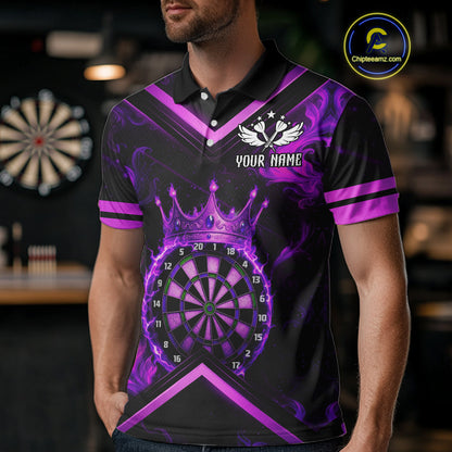 Black And Purple Dartboard Crown Darts Shirt For Men Custom Dart Jerseys Team Polo & 1/4 Zip TDM5279