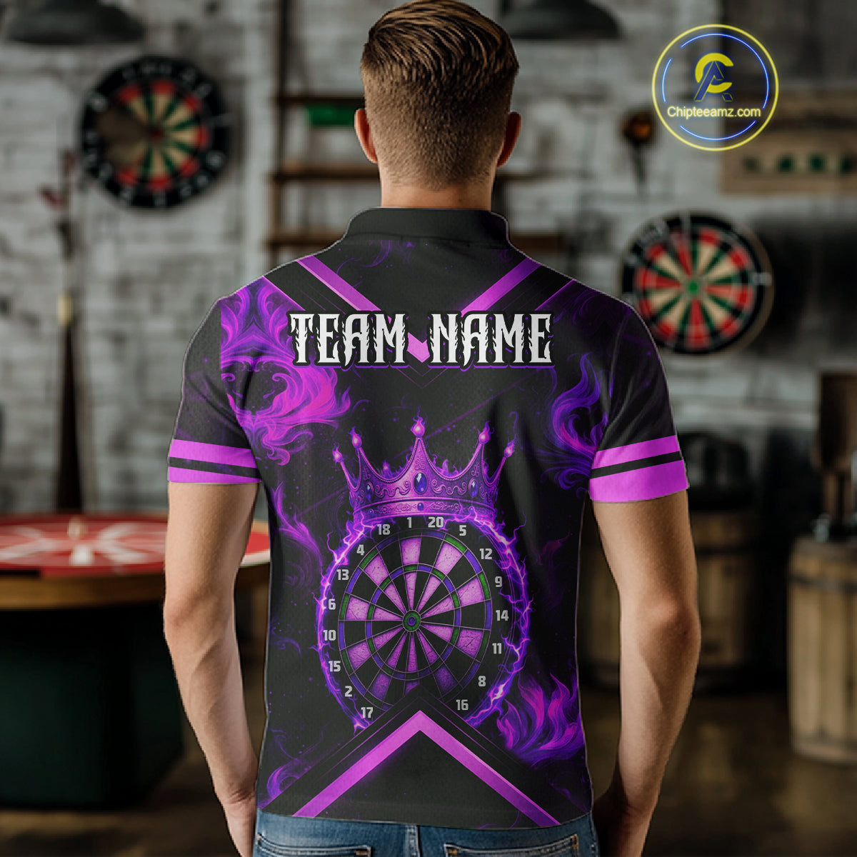 Black And Purple Dartboard Crown Darts Shirt For Men Custom Dart Jerseys Team Polo & 1/4 Zip TDM5279