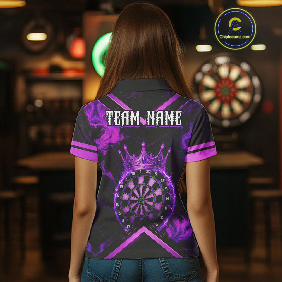 Black And Purple Dartboard Crown Darts Shirt For Women Custom Dart Jerseys Team Polo & 1/4 Zip TDM5279