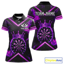 Load image into Gallery viewer, Black And Purple Dartboard Crown Darts Shirt For Women Custom Dart Jerseys Team Polo &amp; 1/4 Zip TDM5279