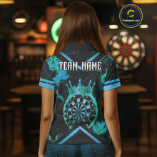 Load image into Gallery viewer, Black And Turquoise Dartboard Crown Darts Shirt For Women Custom Dart Jerseys Team Polo &amp; 1/4 Zip TDM5280