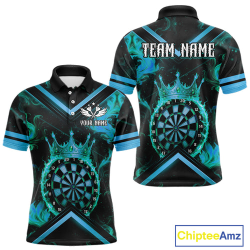 Black And Turquoise Dartboard Crown Darts Shirt For Men Custom Dart Jerseys Team Polo & 1/4 Zip TDM5280