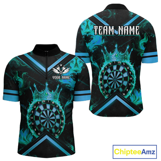 Black And Turquoise Dartboard Crown Darts Shirt For Men Custom Dart Jerseys Team Polo & 1/4 Zip TDM5280