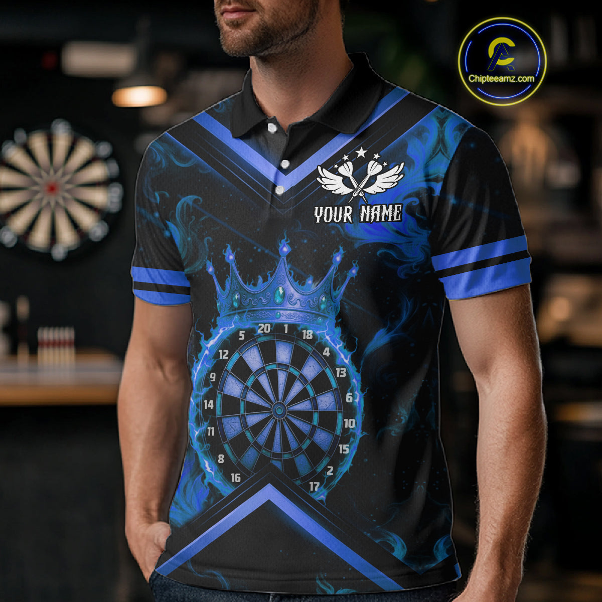 Black And Blue Dartboard Crown Darts Shirt For Men Custom Dart Jerseys Team Polo & 1/4 Zip TDM5526