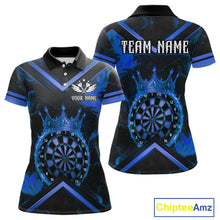 Load image into Gallery viewer, Black And Blue Dartboard Crown Darts Shirt For Women Custom Dart Jerseys Team Polo &amp; 1/4 Zip TDM5526