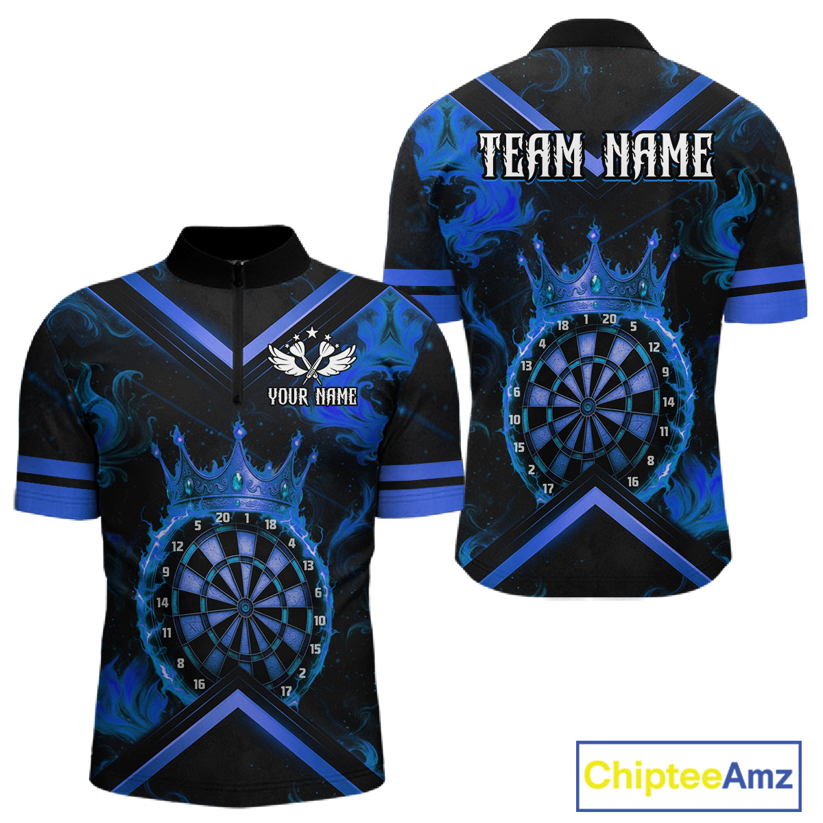 Black And Blue Dartboard Crown Darts Shirt For Men Custom Dart Jerseys Team Polo & 1/4 Zip TDM5526