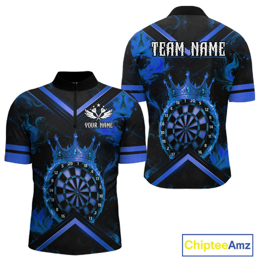 Black And Blue Dartboard Crown Darts Shirt For Men Custom Dart Jerseys Team Polo & 1/4 Zip TDM5526