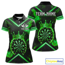 Load image into Gallery viewer, Black And Green Dartboard Crown Darts Shirt For Women Custom Dart Jerseys Team Polo &amp; 1/4 Zip TDM5527