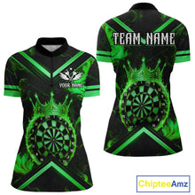 Load image into Gallery viewer, Black And Green Dartboard Crown Darts Shirt For Women Custom Dart Jerseys Team Polo &amp; 1/4 Zip TDM5527