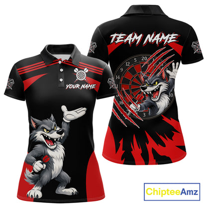 Black And Red Funny Wolf Darts Shirt For Women Custom Darts Jersey, Darts Outift Polo & 1/4 Zip TDM6142
