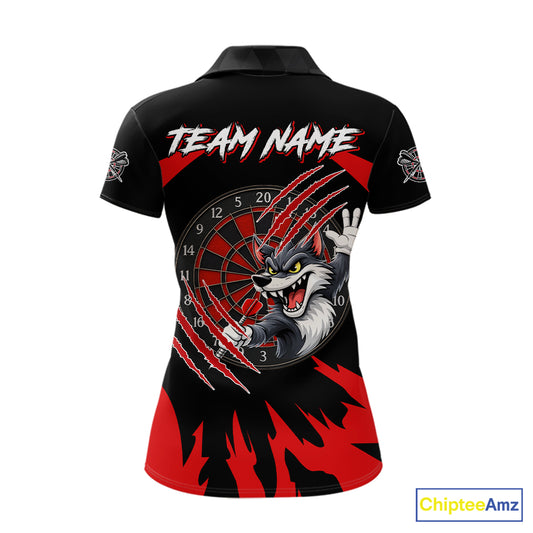 Black And Red Funny Wolf Darts Shirt For Women Custom Darts Jersey, Darts Outift Polo & 1/4 Zip TDM6142