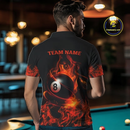 Orange Flaming American Flag 8 Ball Billiard Shirt For Men Custom Patriotic Pool Team Jersey TDM4841