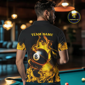 Yellow Flaming American Flag 8 Ball Billiard Shirt For Men Custom Patriotic Pool Team Jersey TDM4843