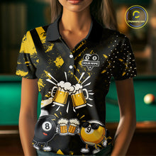Load image into Gallery viewer, Yellow Black Funny Beer Billiard Shirt For Women Custom 8 Ball &amp; 9 Ball Pool Jersey Polo &amp; 1/4 Zip TDM5288