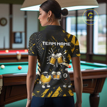 Load image into Gallery viewer, Yellow Black Funny Beer Billiard Shirt For Women Custom 8 Ball &amp; 9 Ball Pool Jersey Polo &amp; 1/4 Zip TDM5288