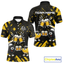 Load image into Gallery viewer, Yellow Black Funny Beer Billiard Shirt For Men Custom 8 Ball &amp; 9 Ball Pool Jersey Polo &amp; 1/4 Zip TDM5288