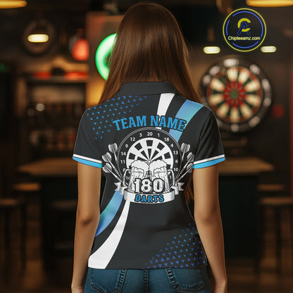 Funny Black And Blue 180 Darts Shirt For Women Custom Dartboard Jersey Team Polo & Quarter Zip TDM5088