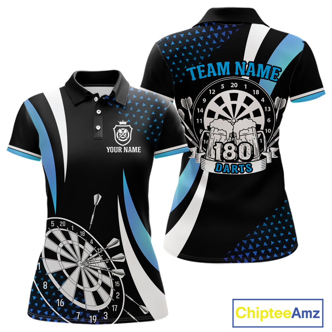 Funny Black And Blue 180 Darts Shirt For Women Custom Dartboard Jersey Team Polo & Quarter Zip TDM5088